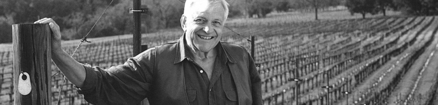 Jackson Family Wines founder Jess Jackson in his vineyard in the early days of the company