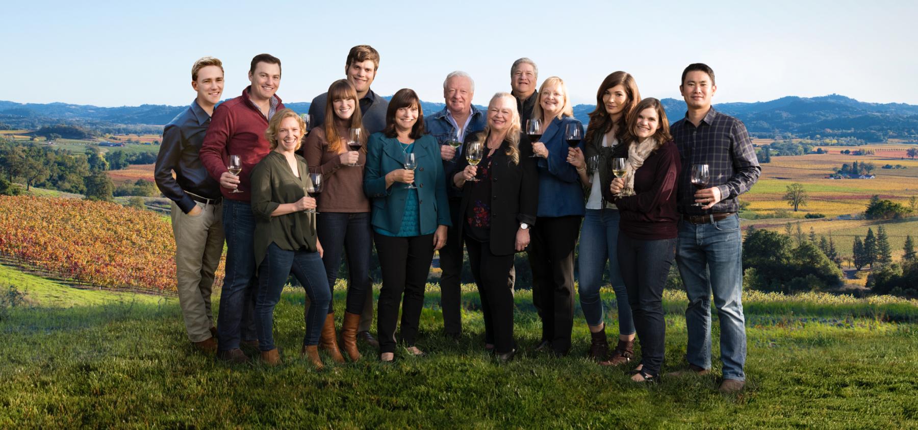 Photo of the Jackson Family overlooking vineyards in Sonoma County, California 